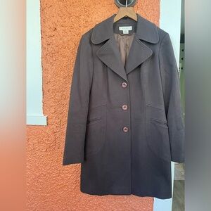 Women’s Nine West 3 Button Coat Brown Waffle Print Size Medium Midlength Cotton